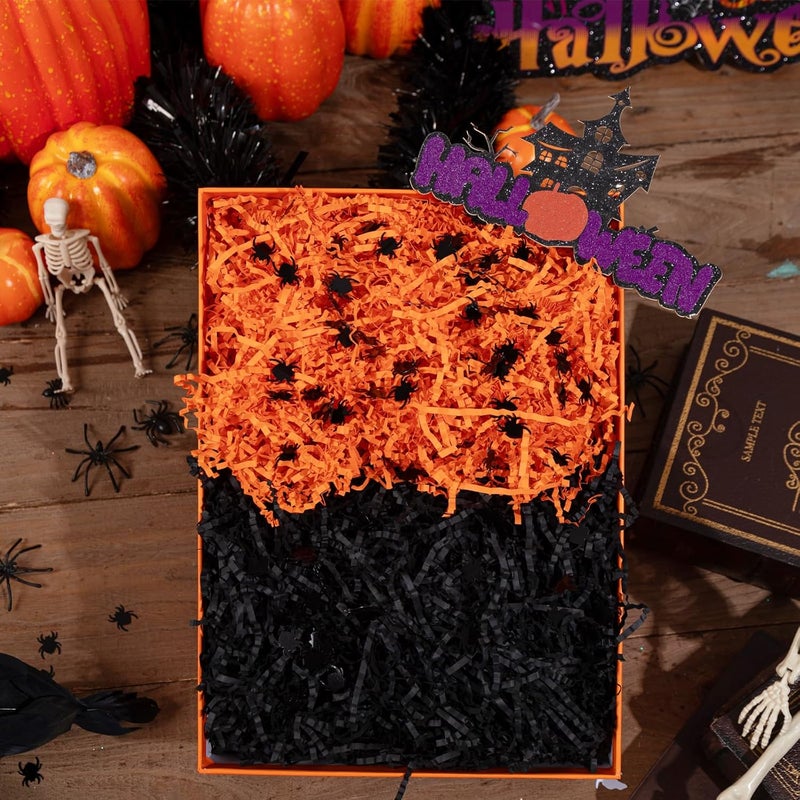 Jocomoni 1LB Halloween Crinkle Cut Paper Shred, Black Orange Crinkle Cut Paper with Spider Confetti Halloween Shredded Paper Filler for Gift Wrapping Craft DIY Packaging Filling Party Supply - Image 3